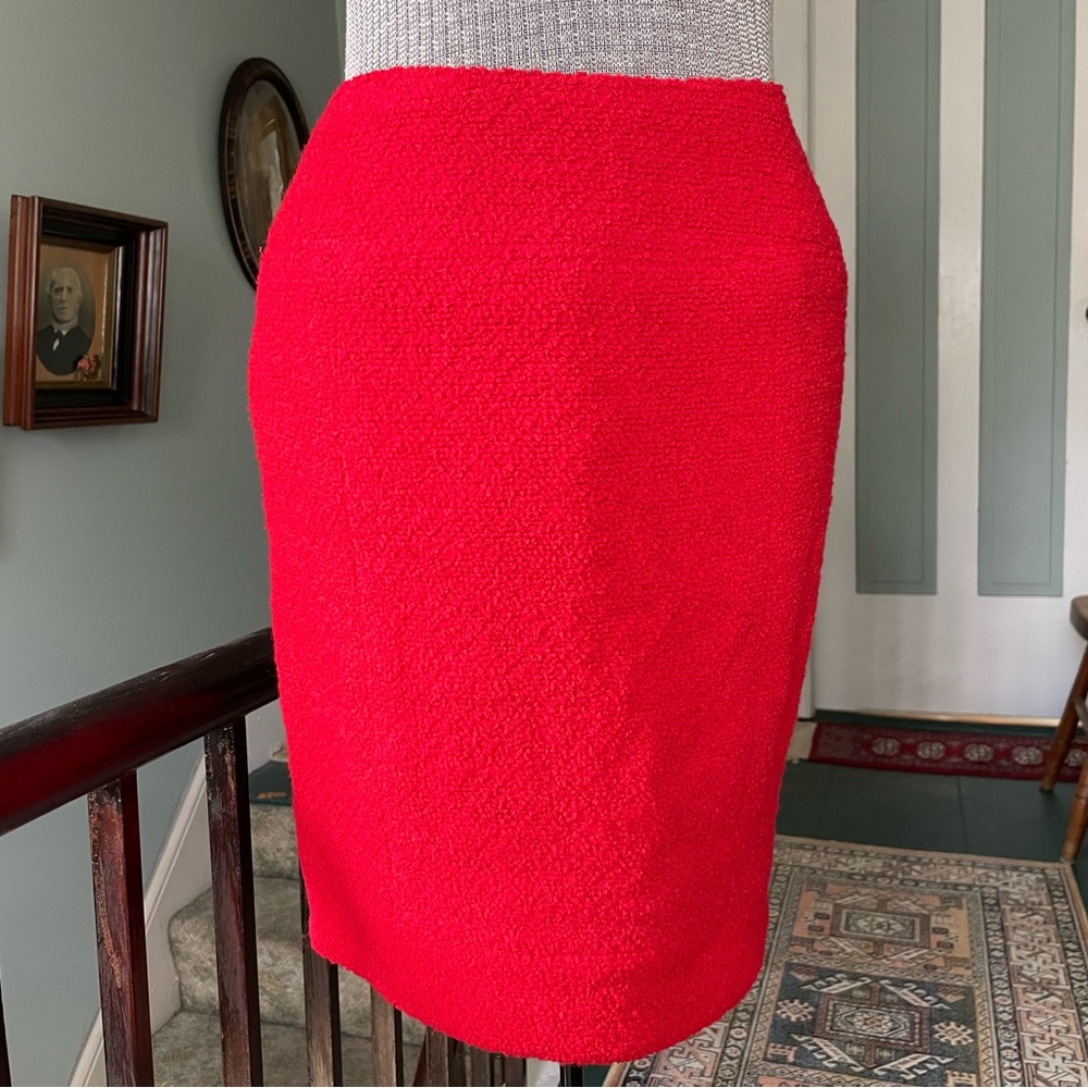 CHANEL Vintage 1994 Red Bouclé Pencil Skirt